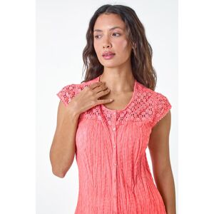 Roman Lace Yoke and Sleeve Crinkle Blouse in Coral 20 female