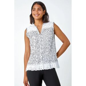 Roman Cotton Spot Print Broderie Crinkle Blouse in Black 20 female