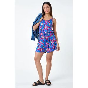 Roman Floral Print Sleeveless Stretch Playsuit in Blue 20 female