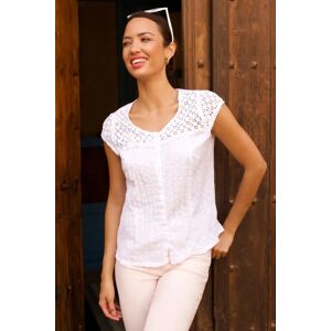 Roman Lace Yoke and Sleeve Crinkle Blouse in White 20 female