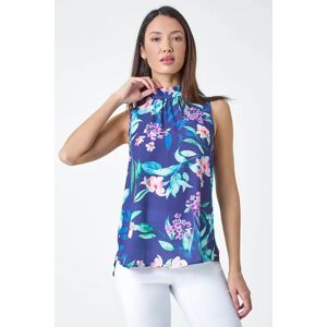 Roman Floral Halterneck Gathered Top in Navy 18 female