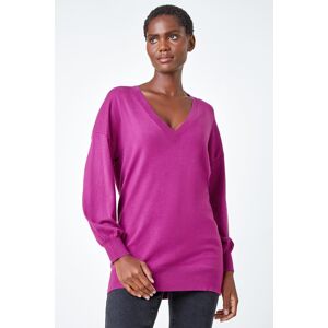 Roman Plain V-Neck Stretch Longline Jumper in Magenta 20 female