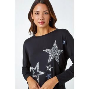 Roman Sequin Star Print Tunic Stretch Top in Silver 10 female