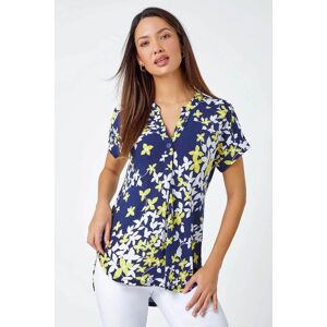 Roman Floral Puff Print Pleat Front Top in Yellow 10 female