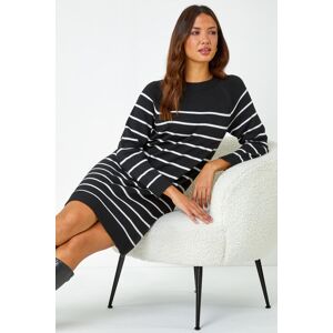 Roman Stripe Print Knitted Jumper Dress in Black - Size 10 10 female