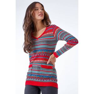 Roman Geometric Stripe Print Pocket Jumper in Red 20 female