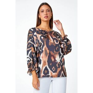 Roman Abstract Print Blouson Sleeve Top in Neutral L female