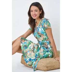 Roman Tropical Print Belted Dress in Green - Size 18 18 female