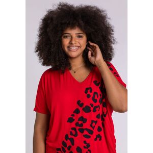 Roman Curve Curve Embellished Animal Print T-Shirt in Red 3032 female