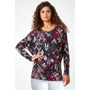 Roman Aztec Print Tunic Stretch Top in Bordeaux 10 female