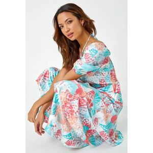 Roman Puff Sleeve Tiered Maxi Dress in Turquoise 12 female