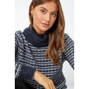 Roman Textured High Neck Knit Jumper in Black 20 female