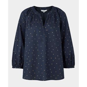 Savile Row Company Women's Navy Snowflake Print Loose Fit Balloon Sleeve Shirt 14 - Women