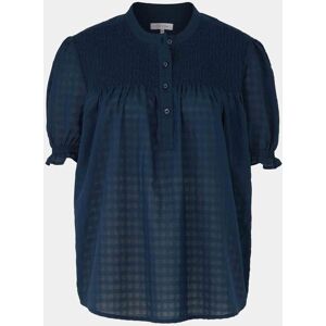 Savile Row Company Navy Gingham Check Smocked Short Sleeve Seersucker Women's Shirt 16 - Women