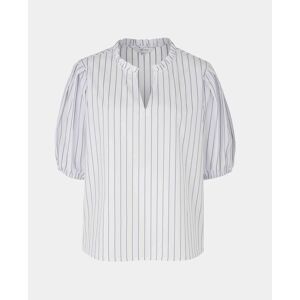 Savile Row Company White Blue Stripe Frill Trim Short Sleeve Women's Shirt 10 - Women