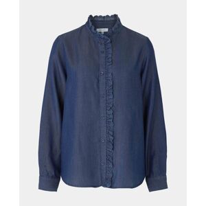 Savile Row Company Women's Denim Blue Semi Fitted Frilly Shirt 14 - Women