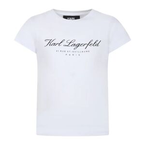 Karl Lagerfeld , White Cotton T-Shirt with Embroidered Logo ,White unisex, Sizes: 16 Y, 12 Y, 10 Y, 6 Y, 4 Y