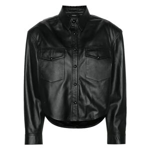 Wardrobe.nyc , Black Leather Shirt Jacket ,Black female, Sizes: 2XS