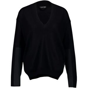 Tom Ford , Black Cashmere-Silk V-Neck Jumper ,Black female, Sizes: M