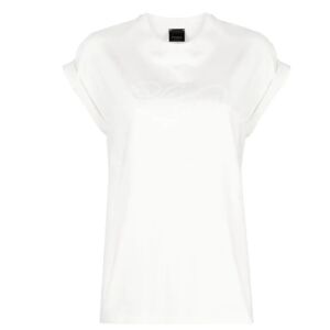 Pinko , Embroidered Logo White Cotton T-shirt ,White female, Sizes: XS, S, M