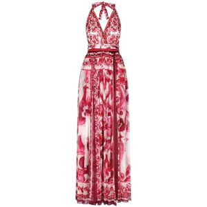 Dolce & Gabbana , Fuchsia Majolica-Print Maxi Dress ,Pink female, Sizes: S