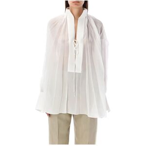 Salvatore Ferragamo , Oversized Pleated White Shirt ,White female, Sizes: S