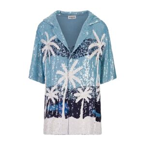 P.a.r.o.s.h. , Blue Sequin Tropical Pattern Shirt ,Multicolor female, Sizes: S