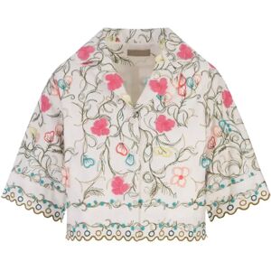 Elie Saab , Floral Embroidered Short-Sleeved Jacket ,Multicolor female, Sizes: XS, 2XS