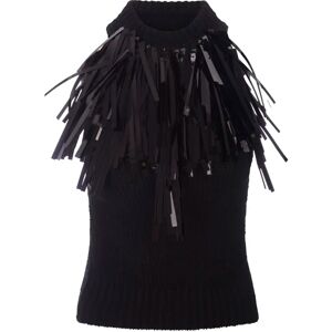 Jil Sander , Black Sleeveless Knit Top with Sequin Fringes ,Black female, Sizes: S, XS