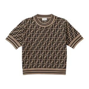 Fendi , Brown FF Pattern Cropped Sweater ,Brown female, Sizes: 8 Y, 6 Y