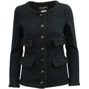 Chanel Vintage , Chanel Navy Blue Tweed Jacket ,Blue female, Sizes: XS