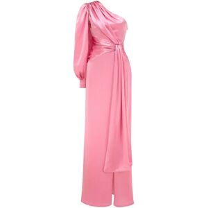 MVP wardrobe , One-Shoulder Long Dress with Draping ,Pink female, Sizes: XS, M, 2XS, S