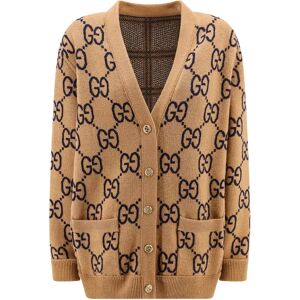 Gucci , Beige Knitwear with V-Neckline and Metal Button Closure ,Beige female, Sizes: XS, S