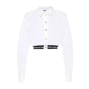 Versace Jeans Couture , White Short Sleeve Shirt with Black Elastic Hem and White Printed Logo - Size 42 ,White female, Sizes: XS, S