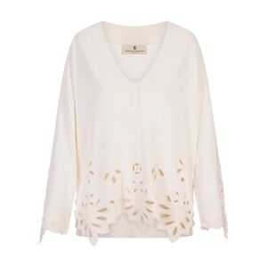 Ermanno Scervino , White V-Neck Sweater with Embroidery ,White female, Sizes: S, M
