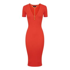 Elisabetta Franchi , Ribbed Viscose Midi Dress - Coral ,Red female, Sizes: S, M, XL, XS, L