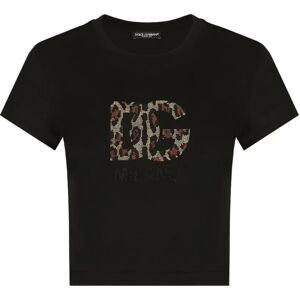 Dolce & Gabbana , Black Leopard Logo T-shirt ,Black female, Sizes: XS