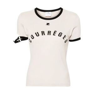 Courrèges , Buckle contrast printed t-shirt ,Beige female, Sizes: XS, M, S, L