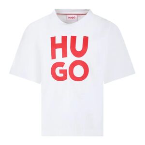 Hugo Boss , White Cotton T-Shirt with Red Logo ,White unisex, Sizes: 14 Y, 8 Y, 10 Y
