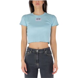 Moschino , Logo Patch Cropped Top in Viscose ,Blue female, Sizes: XS, M, S