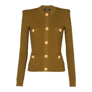 Balmain , Knit cardigan with gold buttons ,Green female, Sizes: M