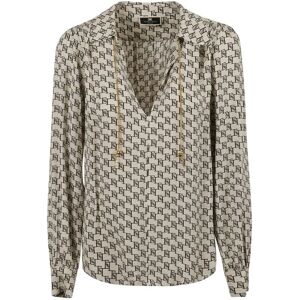 Elisabetta Franchi , Logo Print V-Neck Shirt with Metal Charms ,Multicolor female, Sizes: S, M, L