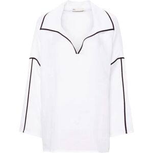 Tory Burch , White Linen Shirt with Contrasting Trim ,White female, Sizes: S, M