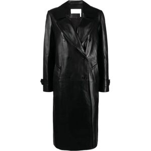 Chloé , Black Leather Coat with Wide Lapels ,Black female, Sizes: M