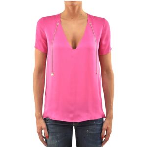 Dsquared2 , Silk Chain Pendant V-Neck T-Shirt for Women ,Pink female, Sizes: S