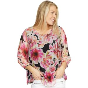 2-Biz , Pink Flower Blouse 3/4 Sleeves ,Multicolor female, Sizes: S, L, M, XL, 2XL