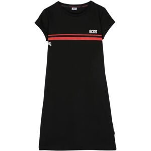 Gcds , Black Long Sleeve Dress with Red Stripe Print ,Black female, Sizes: 8 Y