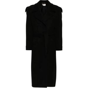 Saint Laurent , Black Wool-Cashmere Belted Coat ,Black female, Sizes: XL