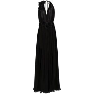 Dolce & Gabbana , Floral-Detail Pleated Silk Dress ,Black female, Sizes: XS