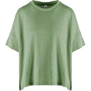 BomBoogie , Loose Fit Linen Crew-Neck T-Shirt ,Green female, Sizes: L, XL, XS, M, S